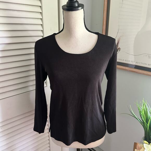 CHICOS TRAVELERS 0 XS Womens Top Brown Slinky Knit 3/4 Sleeve Stretch Casual - Picture 3 of 11